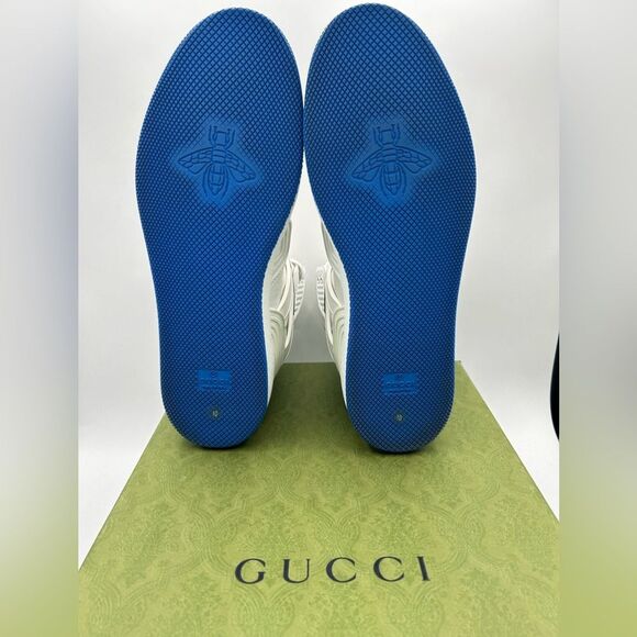 NEW GUCCI MEN CURRENT VEGAN LEATHER HIGH TOP LOGO BASKET SNEAKER SHOES US 10.5 - Picture 8 of 12